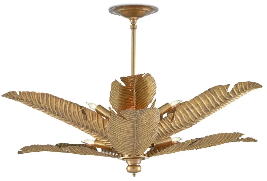 Tropical Six Light Semi-Flush Mount in Vintage Brass