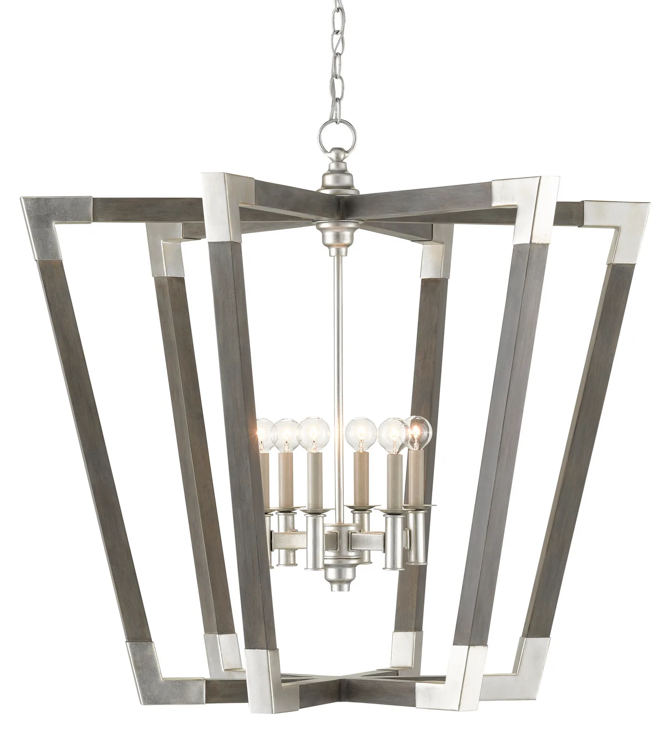 Bastian Six Light Chandelier in Chateau Gray/Contemporary Silver Leaf