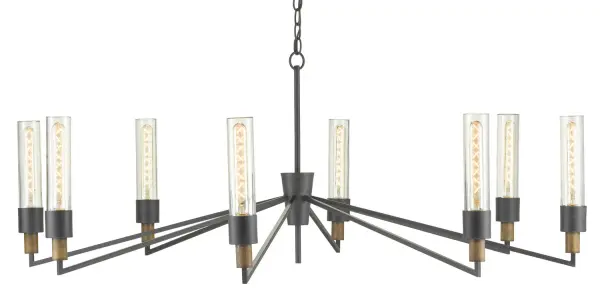 The Delgado brings authentic industrial style with its wrought iron frame, reclaimed wood details, and clean glass candle sleeves. At nearly 52 inches wide, it makes a bold statement over large dining tables and kitchen islands while showcasing Edison bulbs beautifully.
