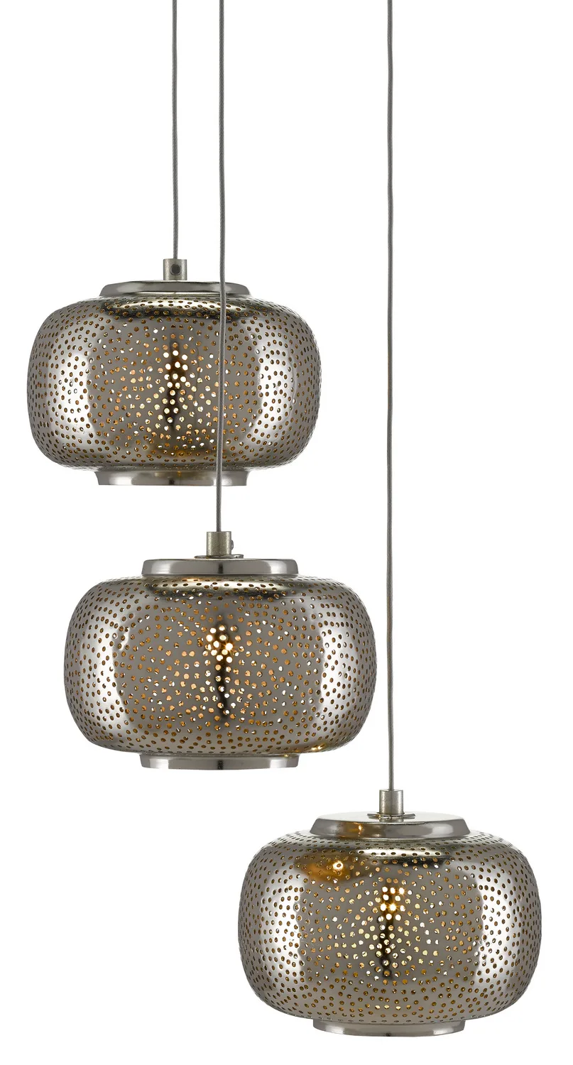 Pepper Three Light Pendant in Nickel/Silver