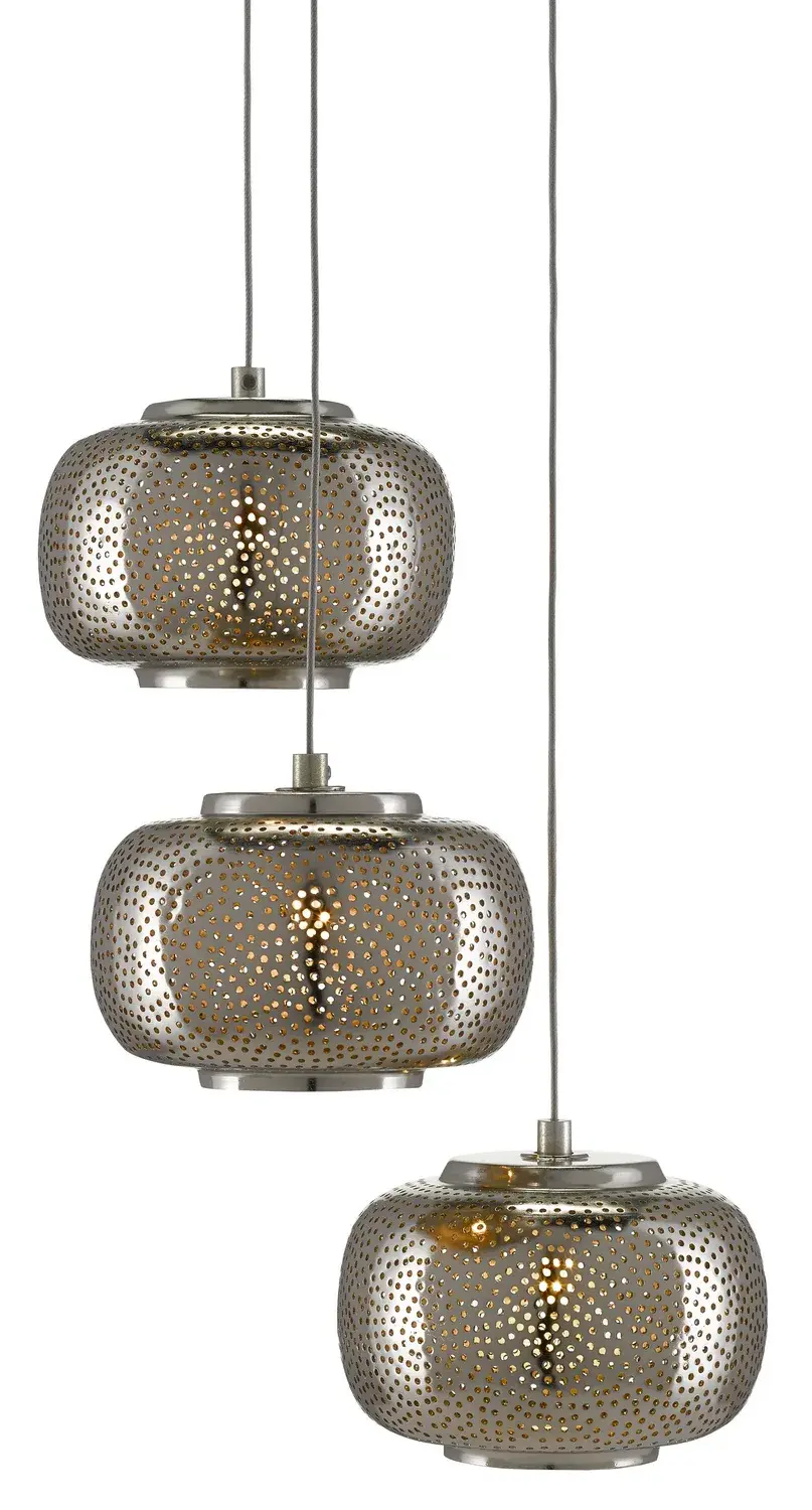 Pepper Three Light Pendant in Nickel/Silver
