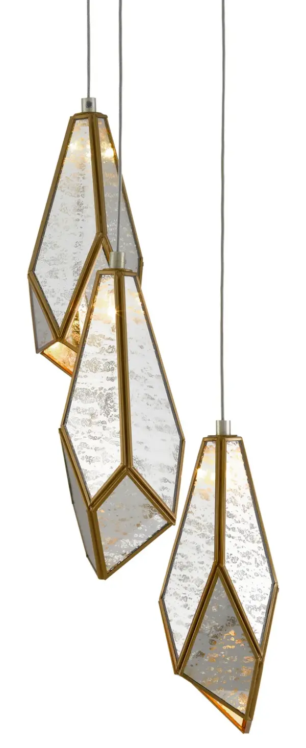 Glace Three Light Pendant in Raj Mirror/Antique Brass/Silver