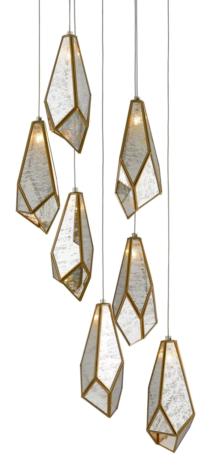 Glace Seven Light Pendant in Raj Mirror/Antique Brass/Silver