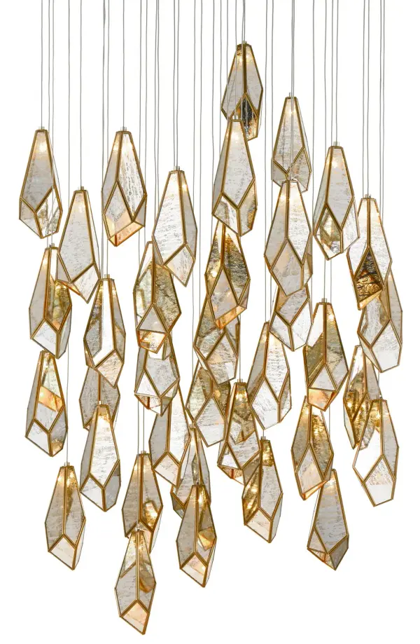 Glace 36-Light Multi-Drop Pendant in Raj Mirror/Antique Brass/Silver