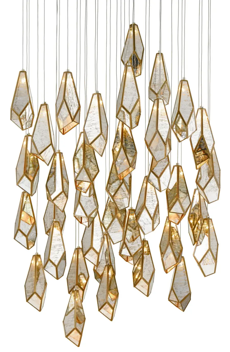 Glace 36-Light Multi-Drop Pendant in Raj Mirror/Antique Brass/Silver
