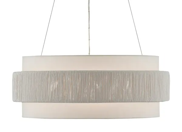 The Rousham brings sustainable design to the forefront with its unique recycled paper twine panel wrapped around a beige fabric shade. The sugar white interior maximizes light output while the natural materials create warmth and texture.