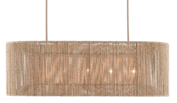 The Mereworth brings organic warmth and coastal charm to any space with its handwrapped abaca rope shade over a wrought iron frame. The natural material creates a warm, diffused glow perfect for casual dining areas and beach-inspired interiors.