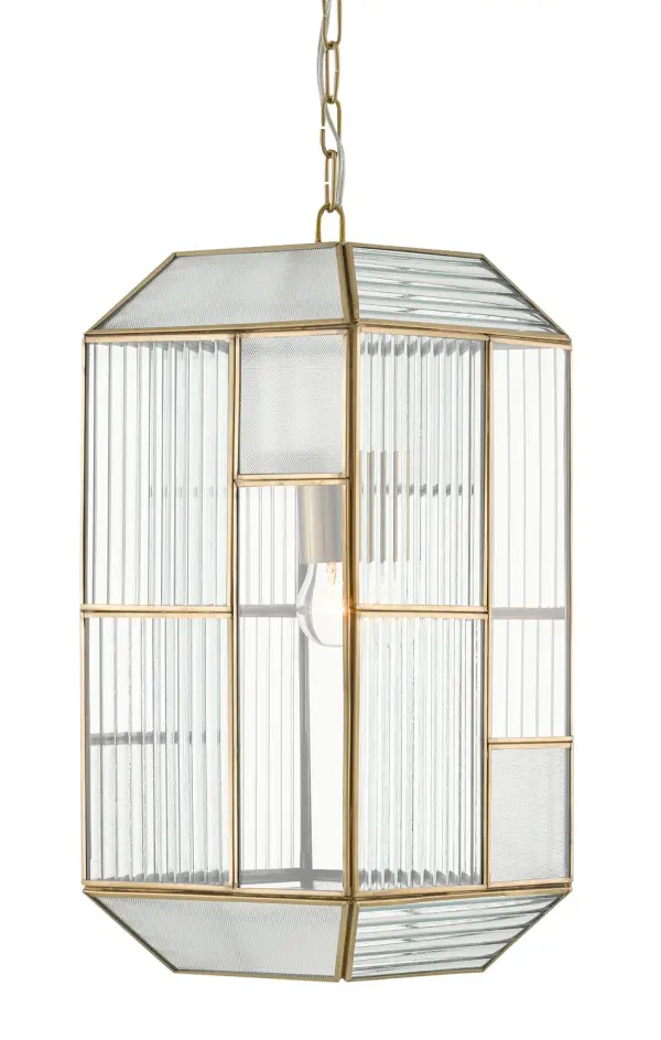 The Bardolph Pendant brings architectural sophistication to compact spaces with its Frank Lloyd Wright-inspired glass diffuser and authentic brass construction. Perfectly proportioned for hallways and foyers at 8.5" wide.
