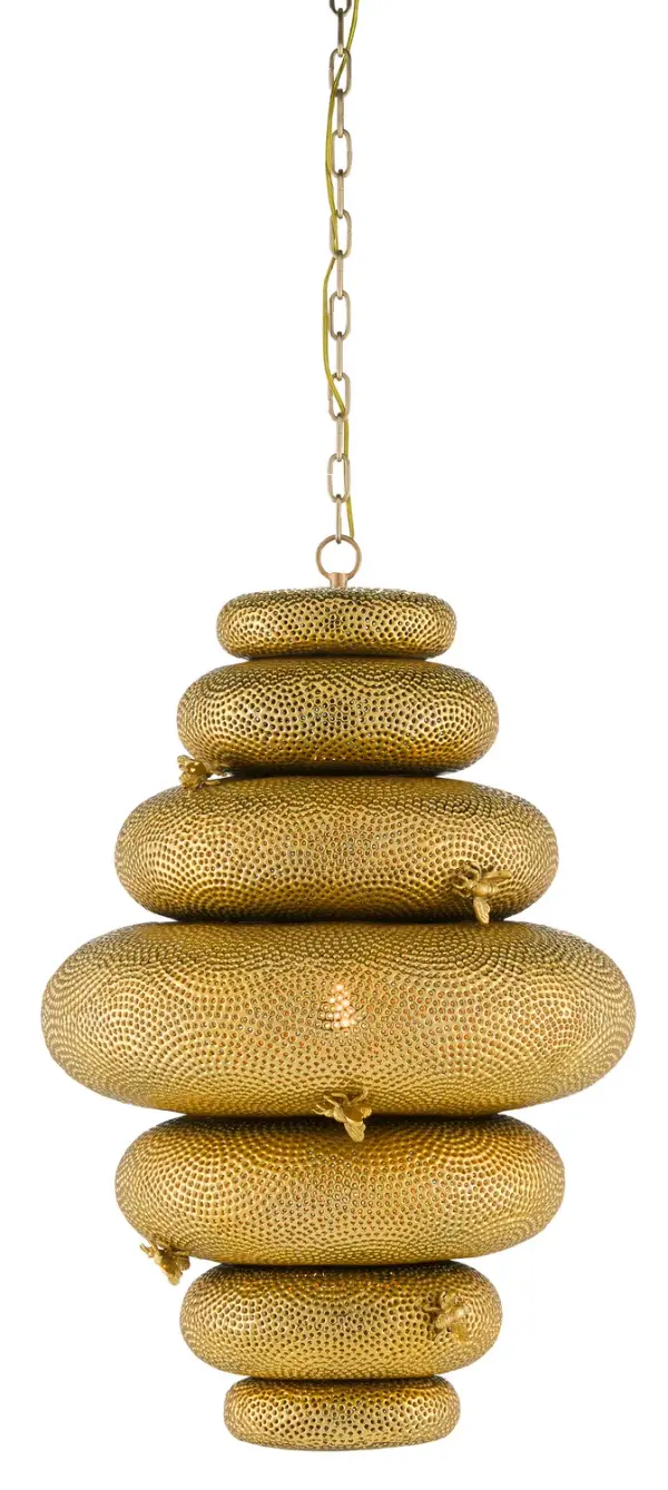 Designer Sasha Bikoff's whimsical creation features handcrafted metal piercing technique that creates a textural honeycomb effect with cast bee details. The antique brass finish adds warmth while the sculptural form makes a bold statement.