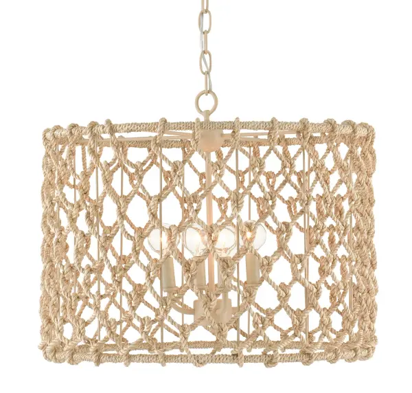 A stunning drum chandelier that brings coastal charm indoors through hand-knotted abaca rope and a smokewood finish. The artisanal craftsmanship creates an open, airy aesthetic perfect for casual yet sophisticated spaces.
