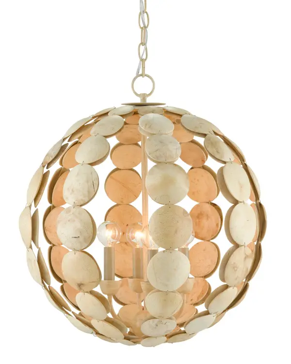 The Tartufo brings organic warmth through its innovative use of coconut shell discs arranged in an open globe. The natural material creates beautiful light diffusion with warm interior tones and cooler exterior hues, perfect for coastal or organic modern spaces.