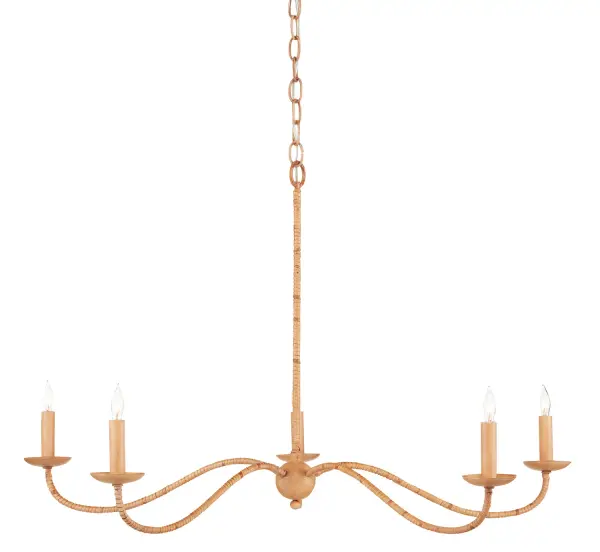 Saxon Five Light Chandelier in Natural/Saddle Tan