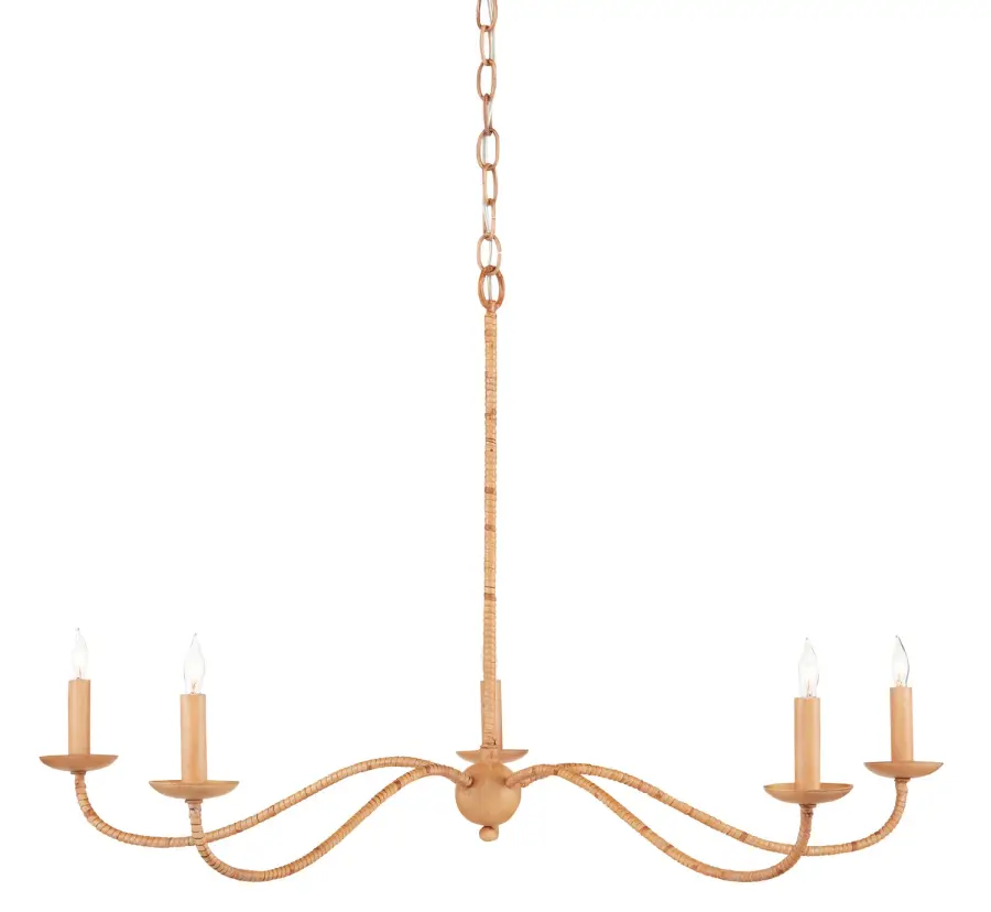 Saxon Five Light Chandelier in Natural/Saddle Tan