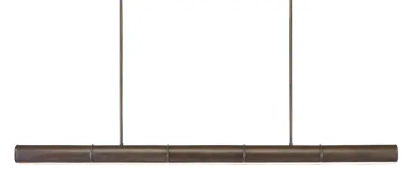 The Lyon Linear Chandelier combines industrial-inspired bronze verdigris metalwork with contemporary LED technology. Its 65-inch length makes it ideal for large kitchen islands and dining tables, while the white acrylic diffuser provides soft, even illumination.