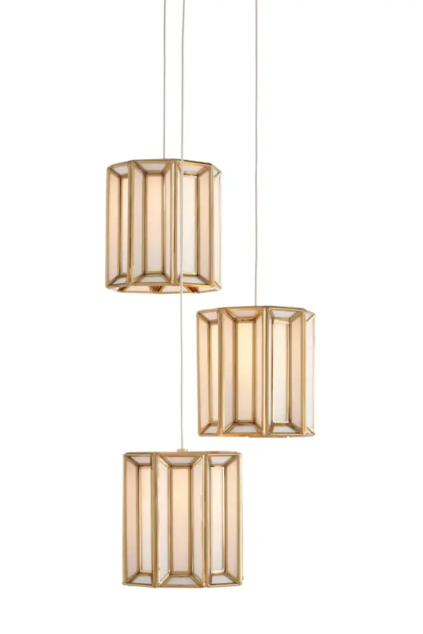 The Daze pendant combines articulated milk glass panels with antique brass ribs for a sophisticated lighting solution. Its compact 11-inch width makes it ideal for smaller spaces while delivering warm, diffused illumination.