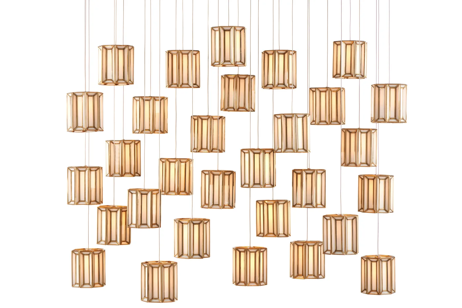 Daze 30-Light Linear Pendant in Antique Brass with Milk Glass