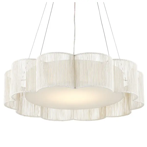 The Ancroft brings organic texture and contemporary elegance together through its handwrapped Kraft paper twine shade. The white finish paired with silver leaf accents creates a light, sophisticated presence perfect for modern coastal or transitional spaces.