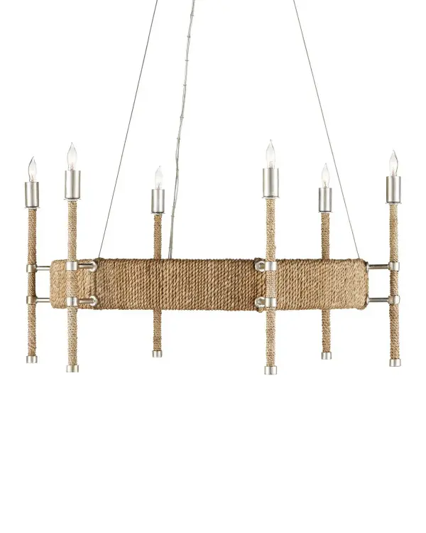 The Monzie blends organic warmth with contemporary elegance through its rope-wrapped frame and silver leaf finish. Its linear design and refined details make it versatile for both casual and sophisticated spaces.