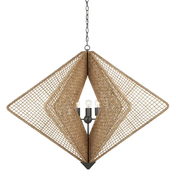 The Shizen Chandelier brings nature indoors with its dramatic 47-inch flared profile wrapped in hand-applied abaca rope. Designer Hiroshi Koshitaka's biophilic vision creates a sculptural focal point that softens modern spaces while making a bold statement.