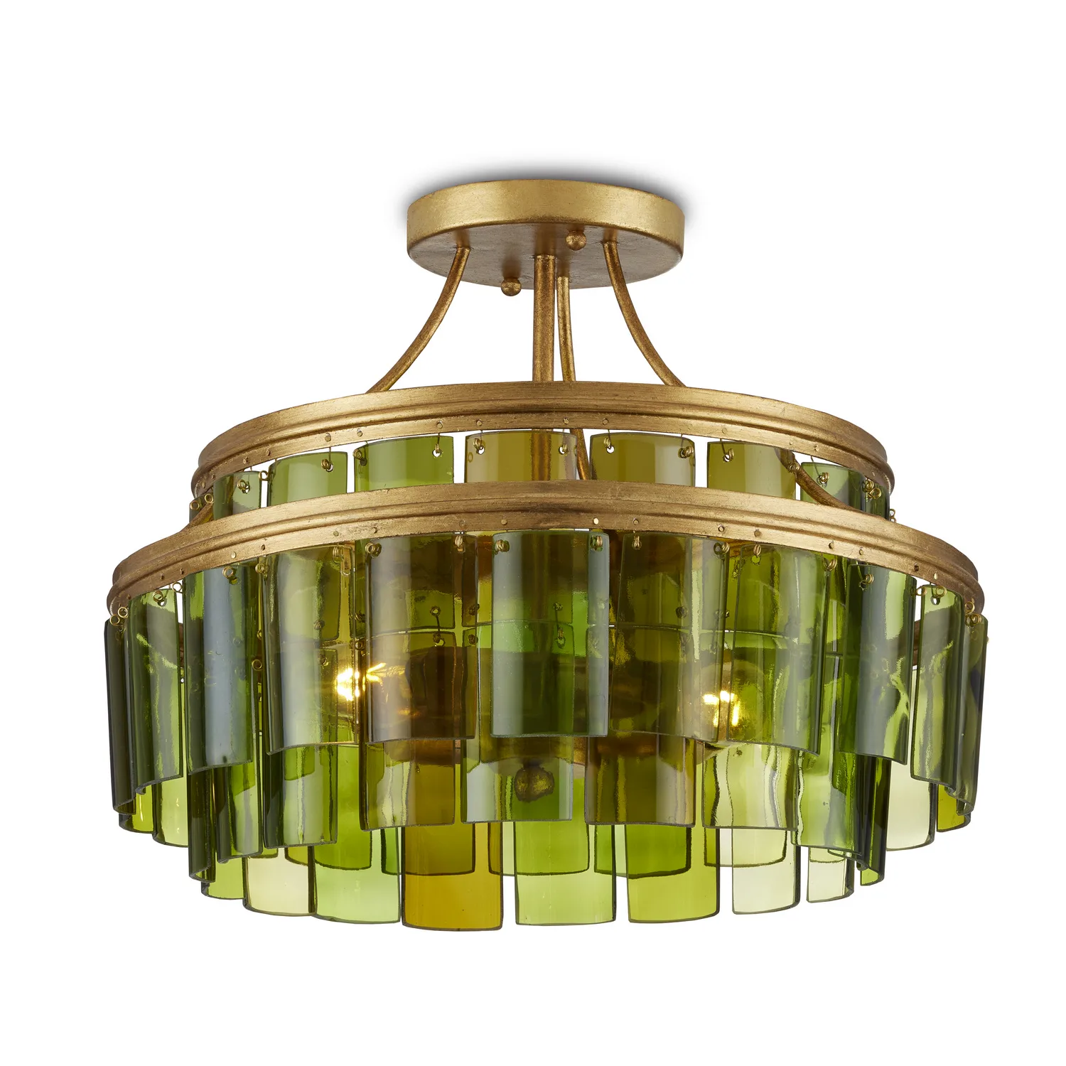Vintner Three Light Semi-Flush Mount in Green/Contemporary Gold Leaf
