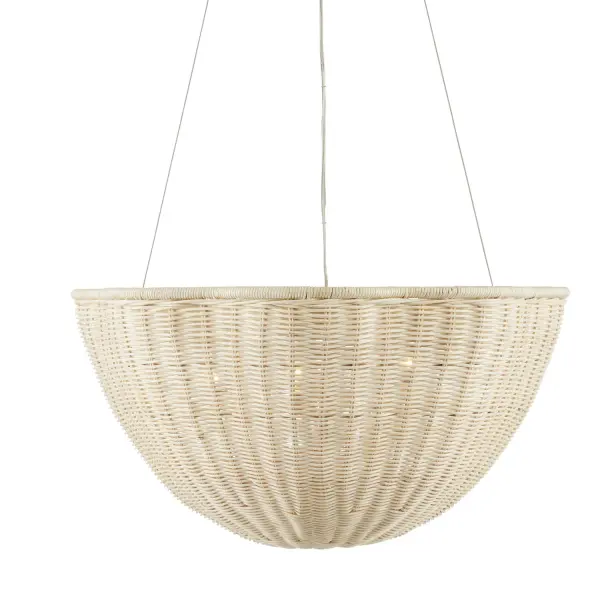 A beautifully crafted wicker pendant with bleached natural finish that brings organic warmth and coastal charm to any space. The bowl-shaped design provides excellent uplight while subtle scalloped details add visual interest.