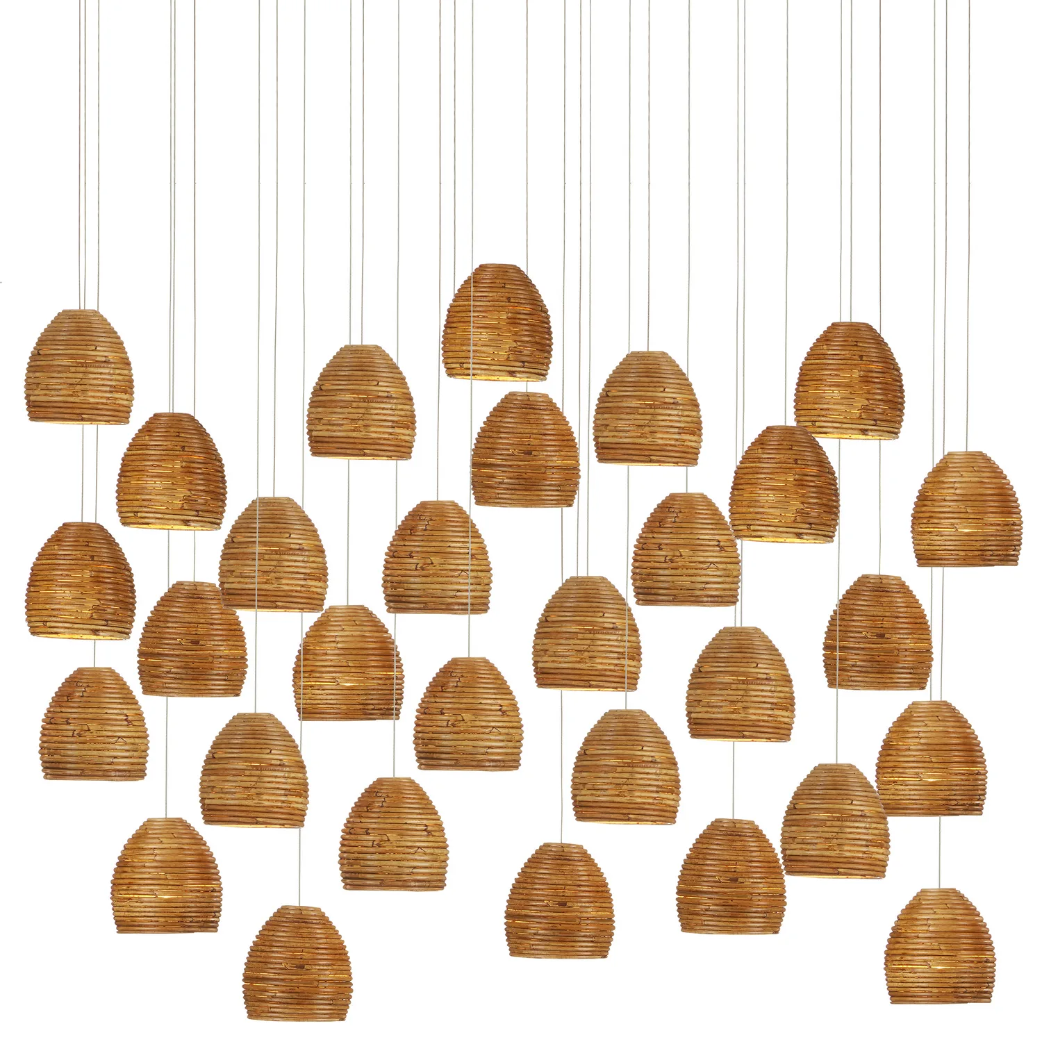 Beehive 30-Light Linear Pendant in Natural Rattan with Silver