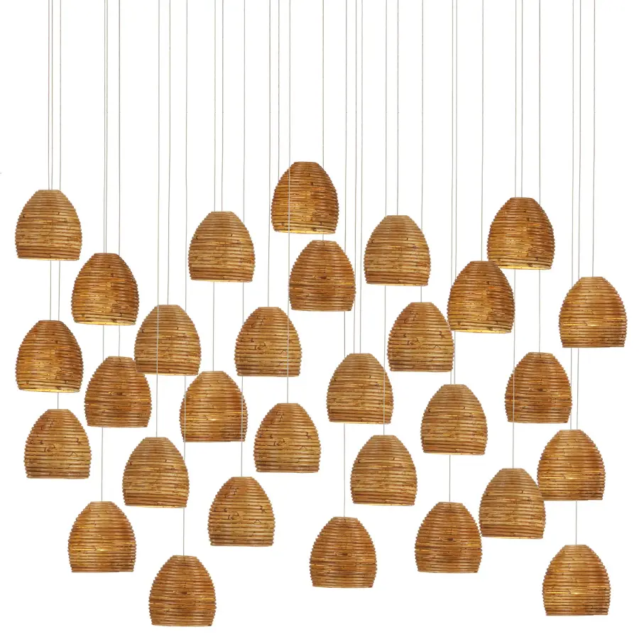 Beehive 30-Light Linear Pendant in Natural Rattan with Silver
