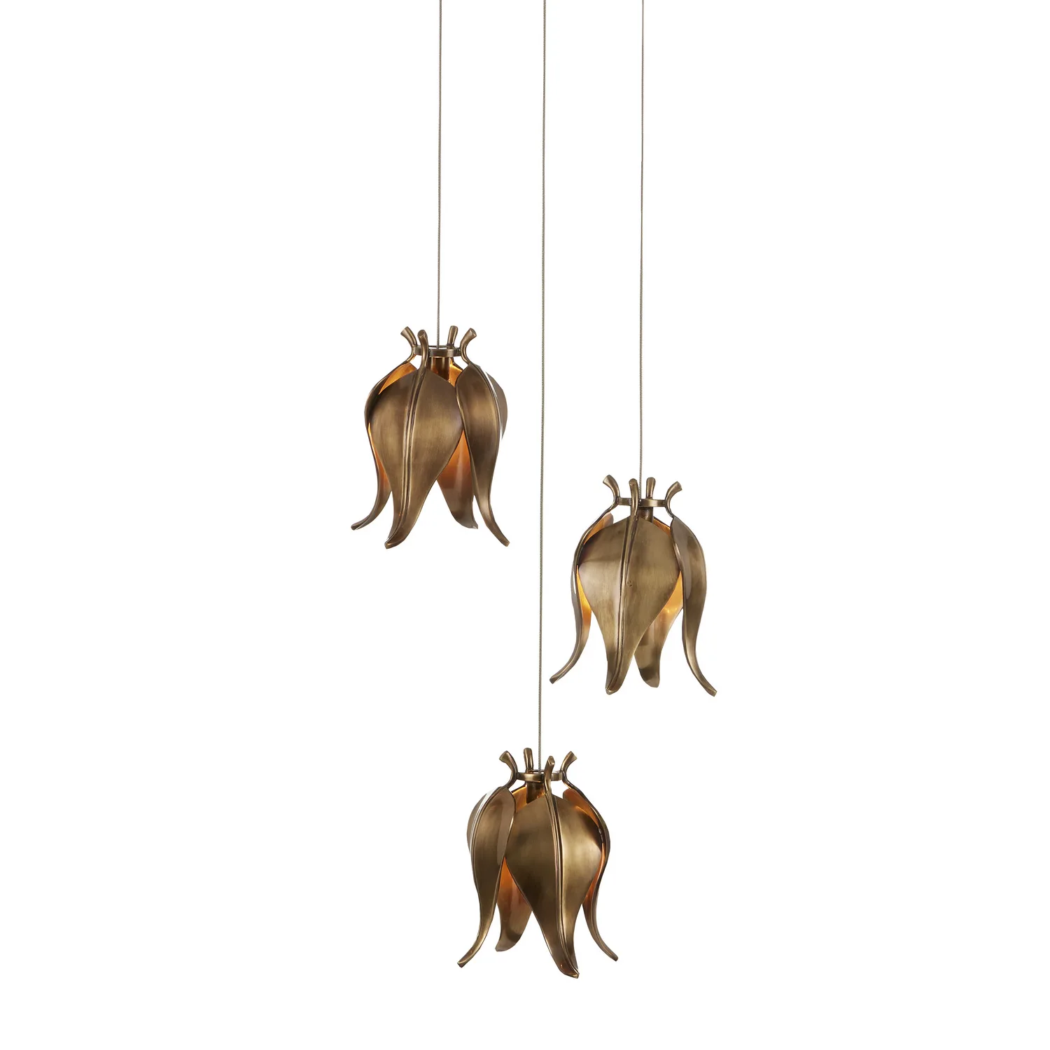 Iota Three Light Pendant in Antique Brass/Silver