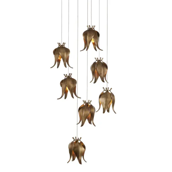 Iota Seven Light Pendant in Antique Brass/Silver