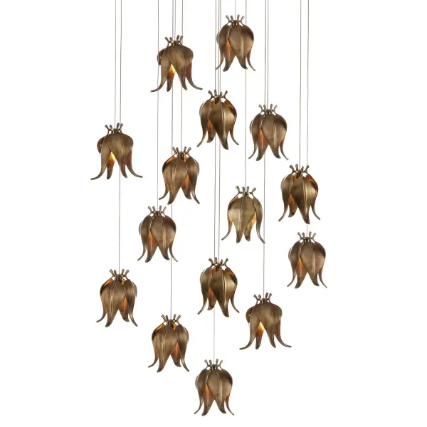 Iota 15-Light Multi-Drop Pendant in Antique Brass and Silver