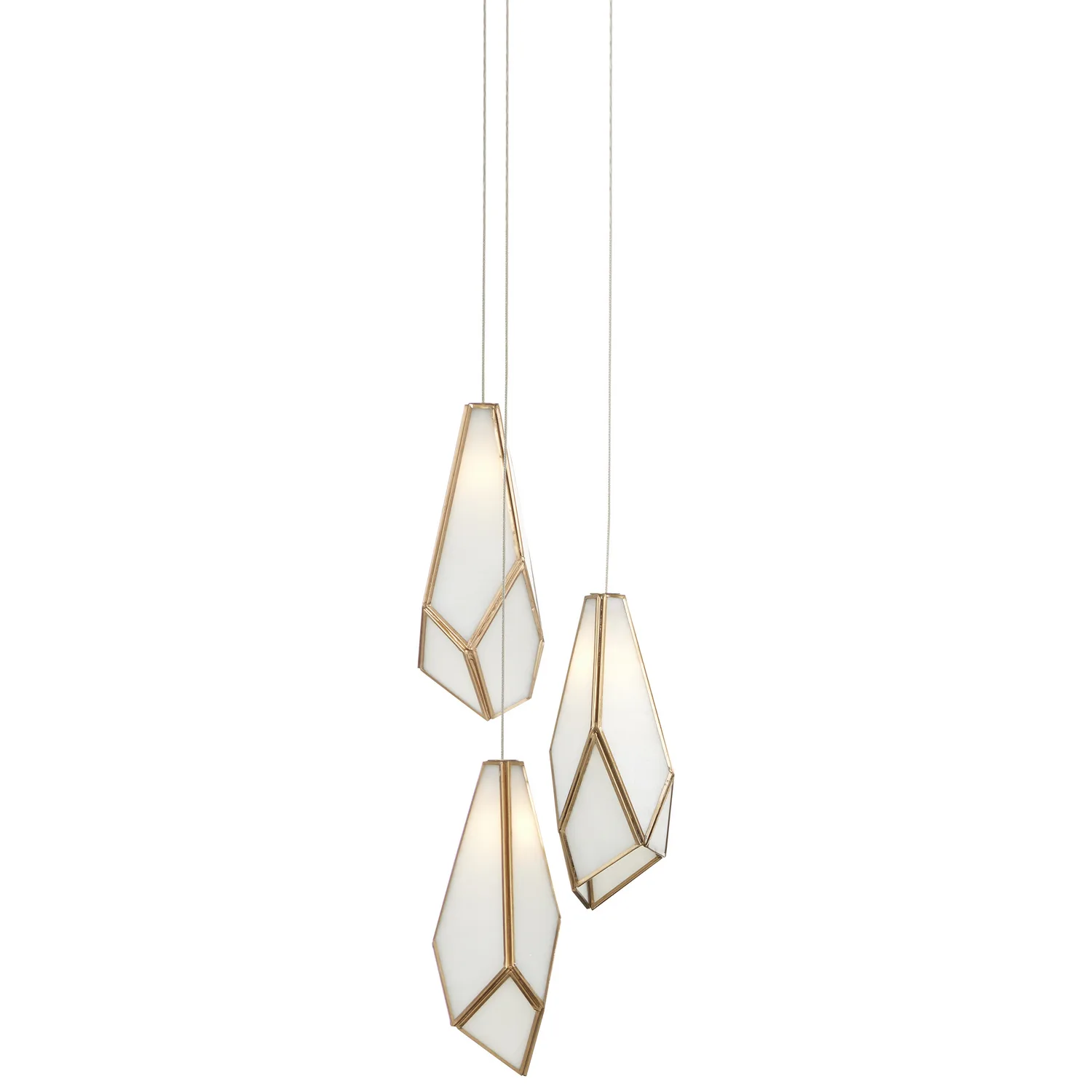 Glace Three Light Pendant in White/Antique Brass/Silver