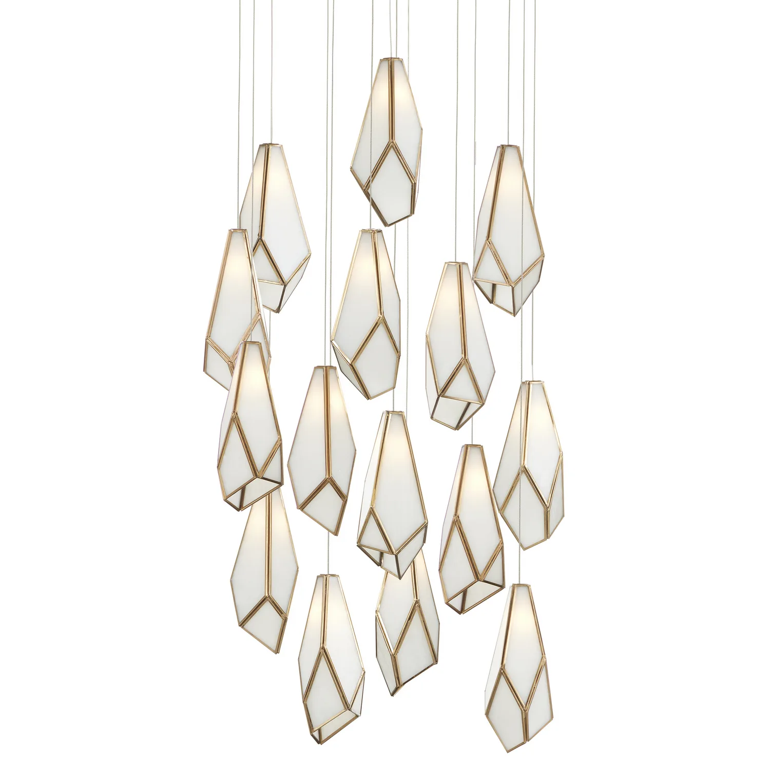 Glace 15-Light Multi-Drop Pendant in White/Antique Brass/Silver
