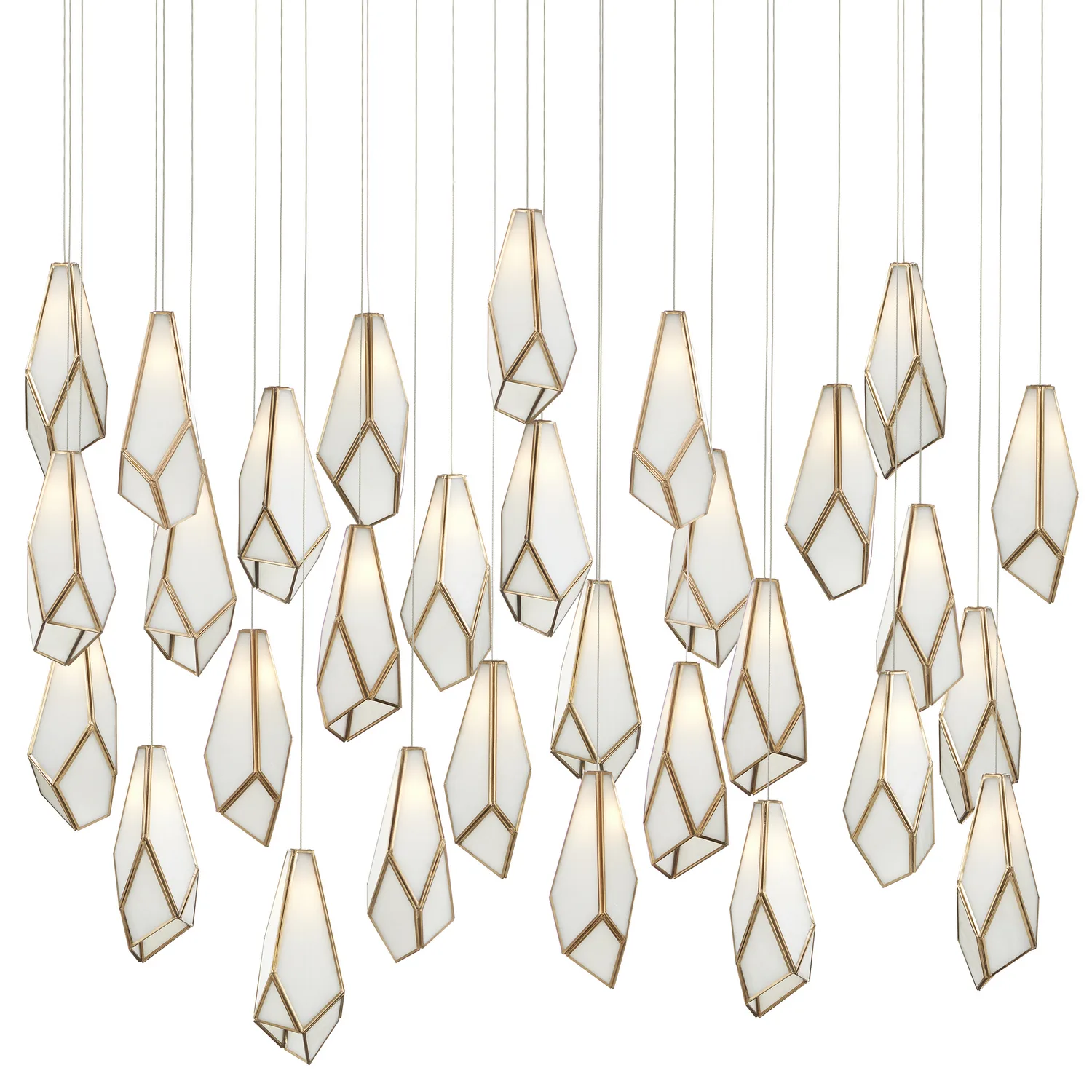 Glace 30-Light Linear Pendant in White Art Glass with Antique Brass