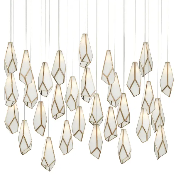 Glace 30-Light Linear Pendant in White Art Glass with Antique Brass