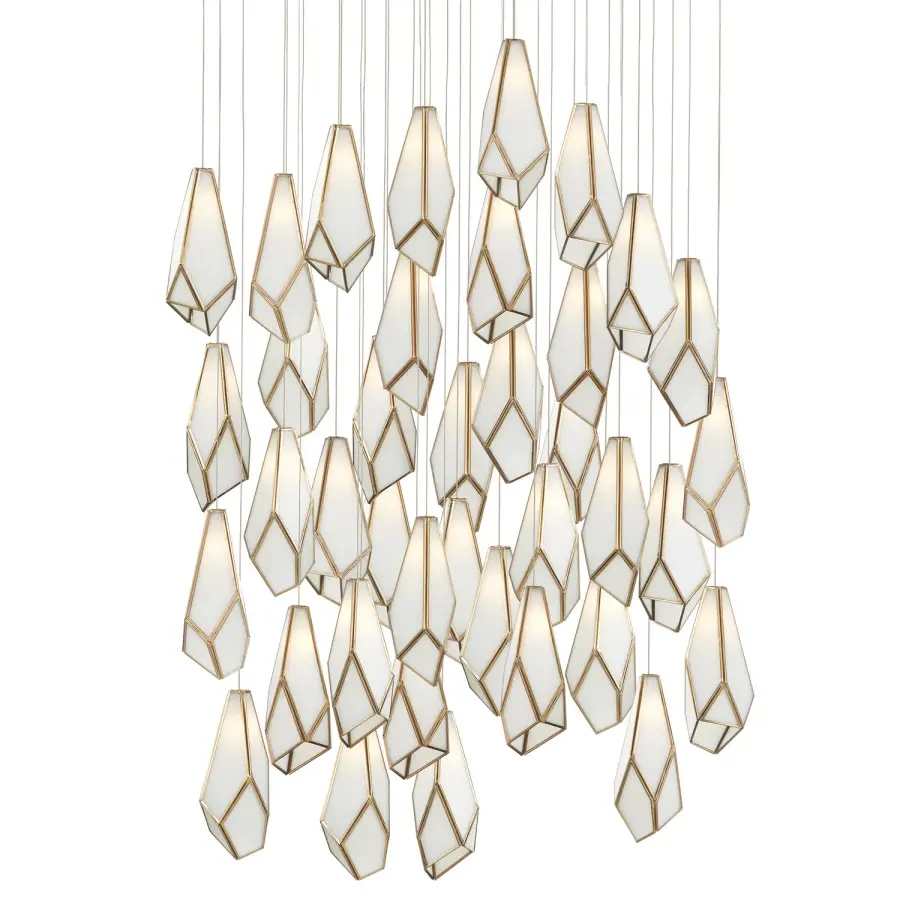 Glace 36-Light Multi-Drop Pendant in White/Antique Brass/Silver