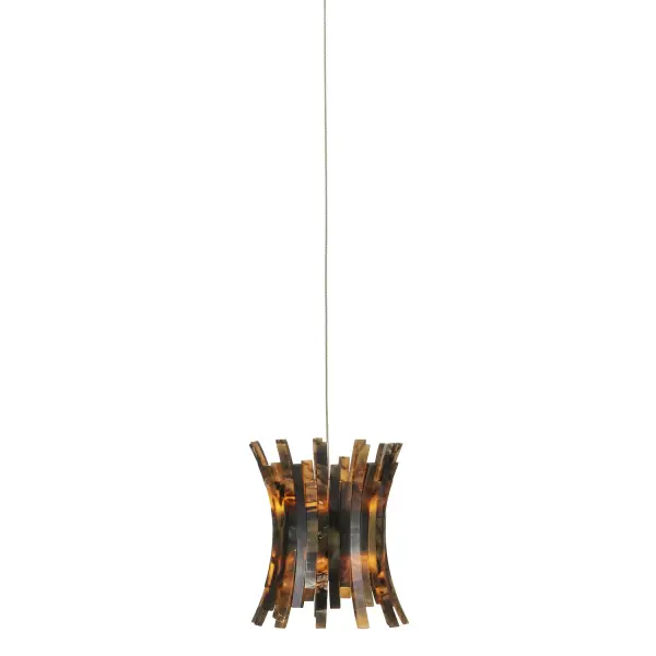 The shade of the Alsop 1-Light Multi-Drop Pendant was inspired by tortoise shell bracelets that were popular during the era when Hollywood glamour was at its height. Made of composite with a faux-horn surface, the shade on the brown pendant will be a warm element in a space. A refined aspect of the design is how the ribs arc outward and how they are staggered for greater texture than their surfaces bring. The canopy of this piece is luminous in a painted silver finish. This fixture is among Currey & Company's introduction of cluster lights, which includes multiple configurations. Collection: Alsop Finish: Brown/Black/Natural/Silver Glass: Brown / Black / Natural Width: 6.00" Height: 9.50" Weight: 3.00 lb Wire: 10'Clear Silver Canopy: 2" Bulbs Included Number of Bulbs: 1 Maximum Wattage: 10.00 W Bulb Type: G4 Bulb Base: G4 Dimmable Voltage: 120.00 V Material: Faux Tortoiseshell / Metal Country of Origin: China Safety Listing: ETL Safety Rating: Dry Manufacturer Warranty: Warrants products for 1 yr against defects in materials & workmanship