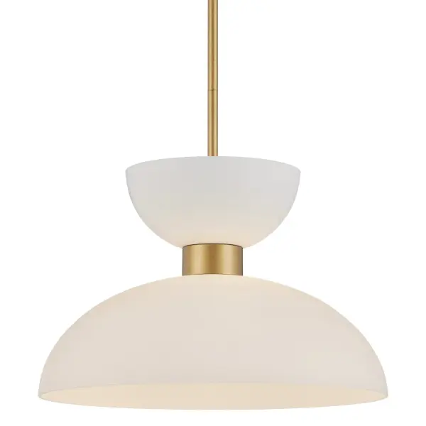 Zevio One Light Pendant in White/Antique Brass