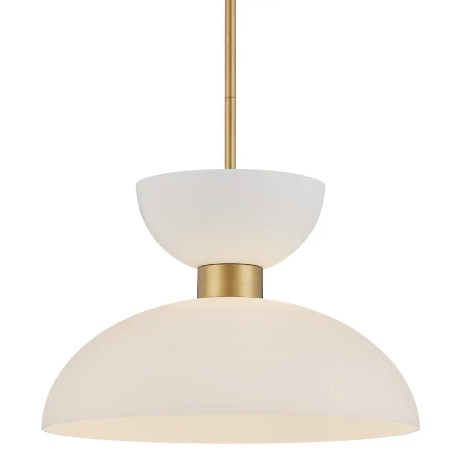 Zevio One Light Pendant in White/Antique Brass