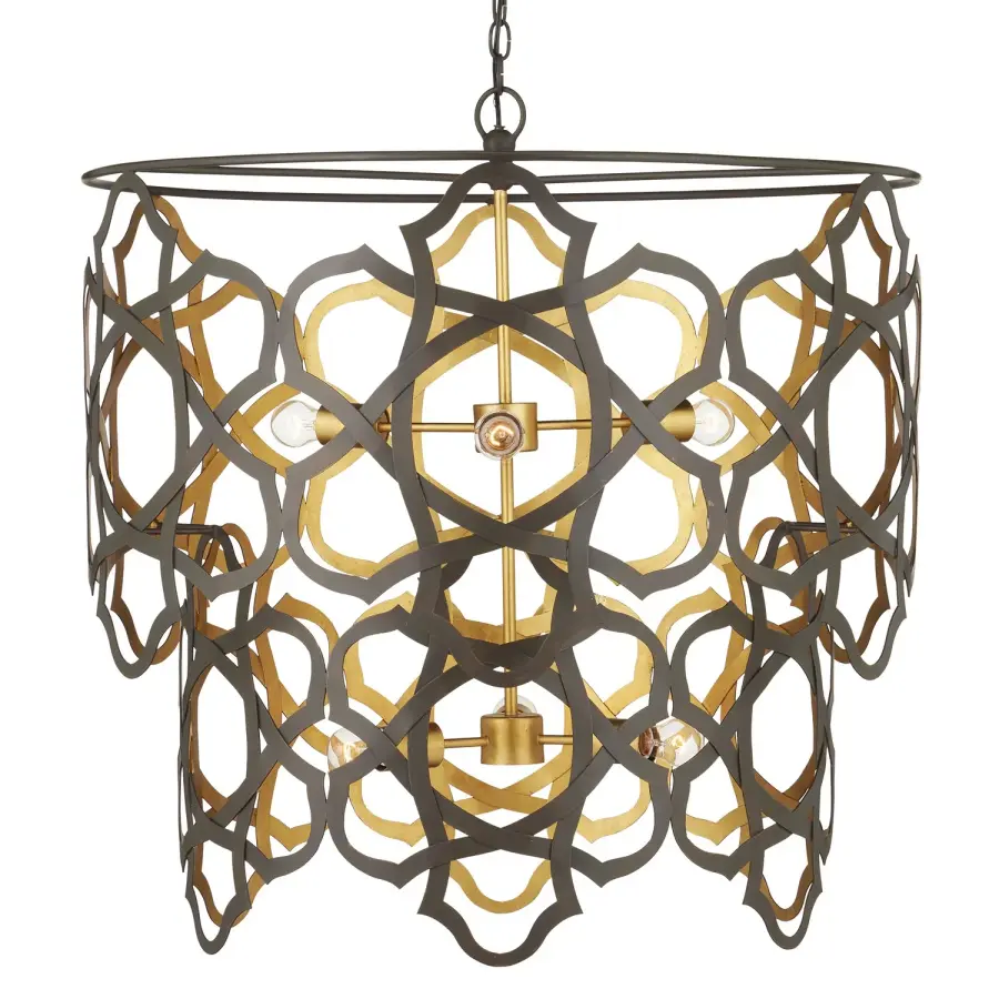 Mauresque Six Light Chandelier in Bronze Gold & Contemporary Gold Leaf