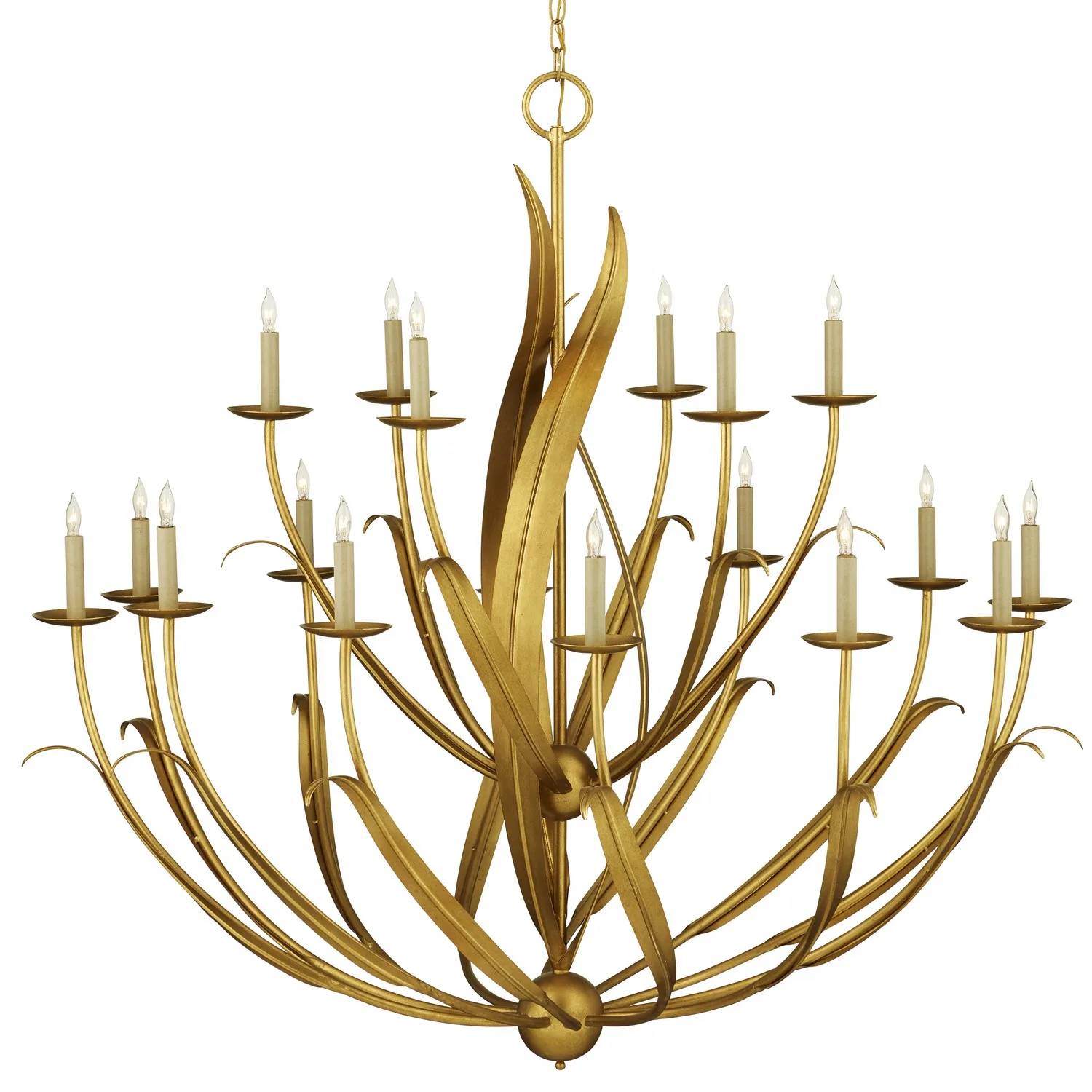 Menefee 18-Light Chandelier in Antique Gold Leaf
