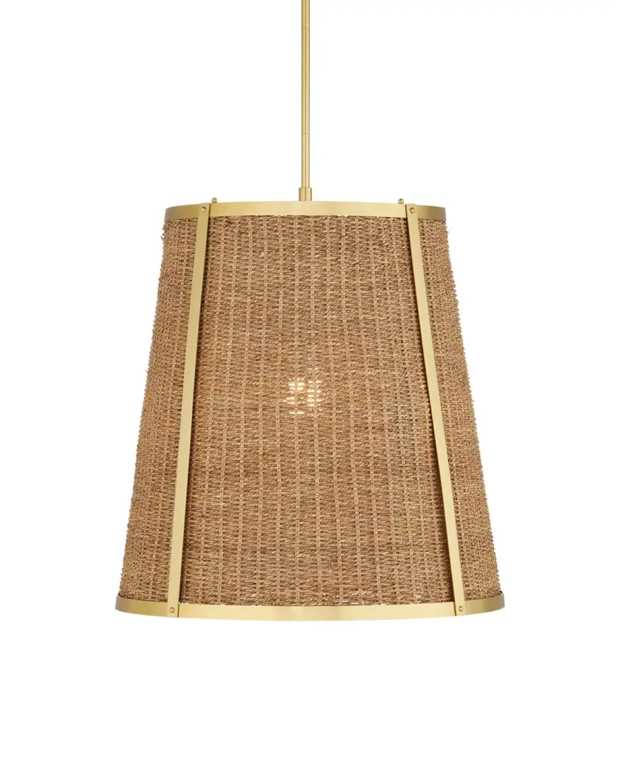 Deauville Large Pendant in Natural Seagrass & Polished Brass