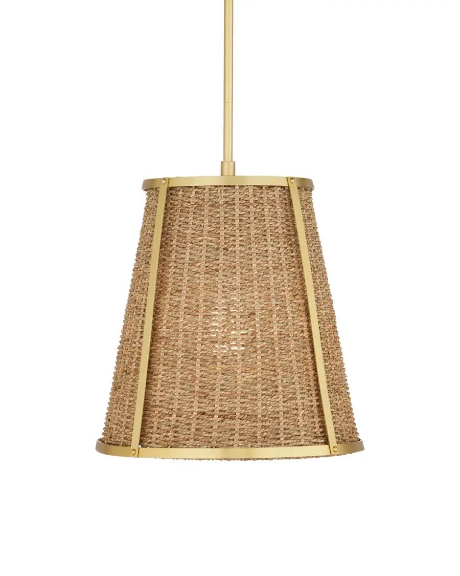 Deauville Small Pendant in Natural Seagrass & Polished Brass