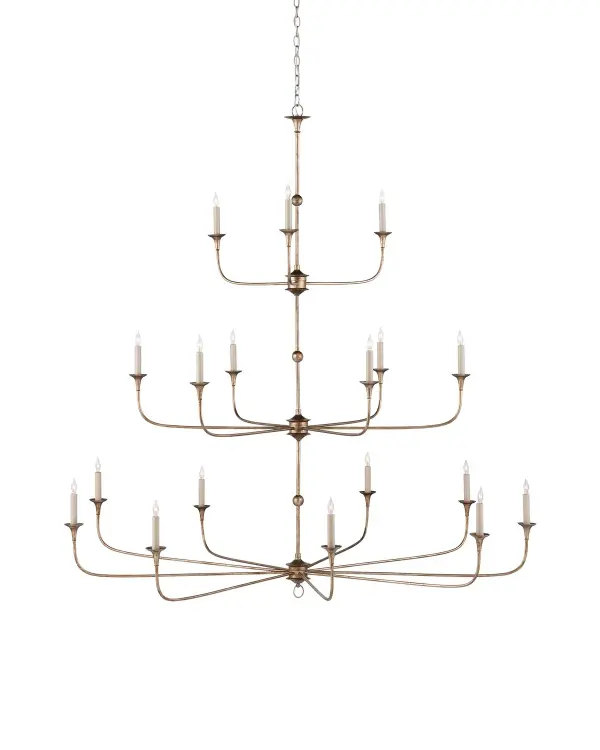 The Nottaway Grande is a commanding 60-inch chandelier that brings traditional elegance to large-scale spaces. Its graceful arms and textured Pyrite Bronze finish create visual interest without overwhelming, while its airy design allows it to work in both classic and transitional interiors.