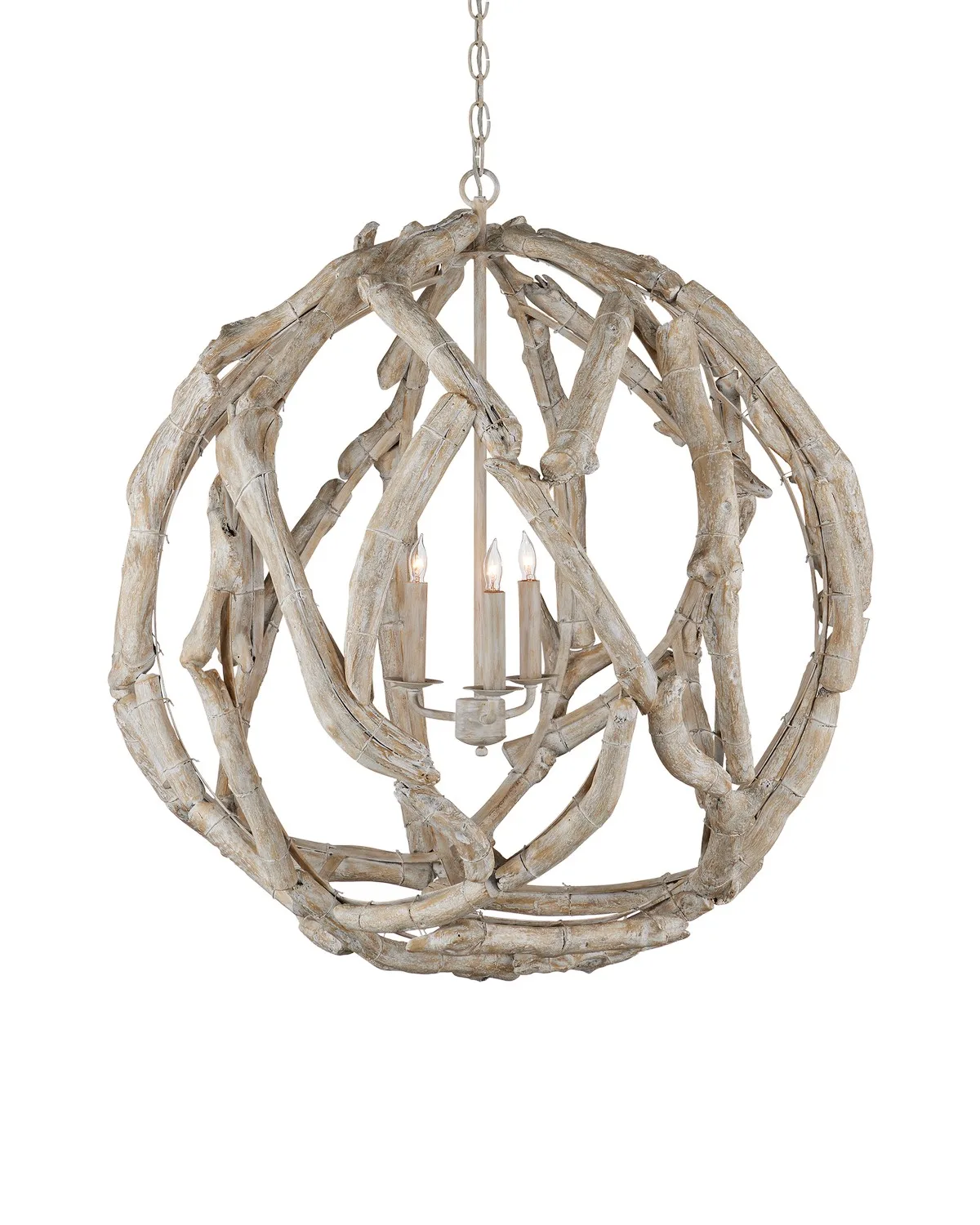 Driftwood Three Light Chandelier in Whitewash