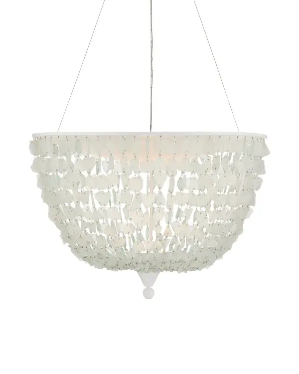 The Thalassa Pendant transforms any space with its luminous seaglass strands and inverted dome silhouette. This handcrafted fixture brings coastal elegance to contemporary interiors while providing functional LED lighting with dimming capability.