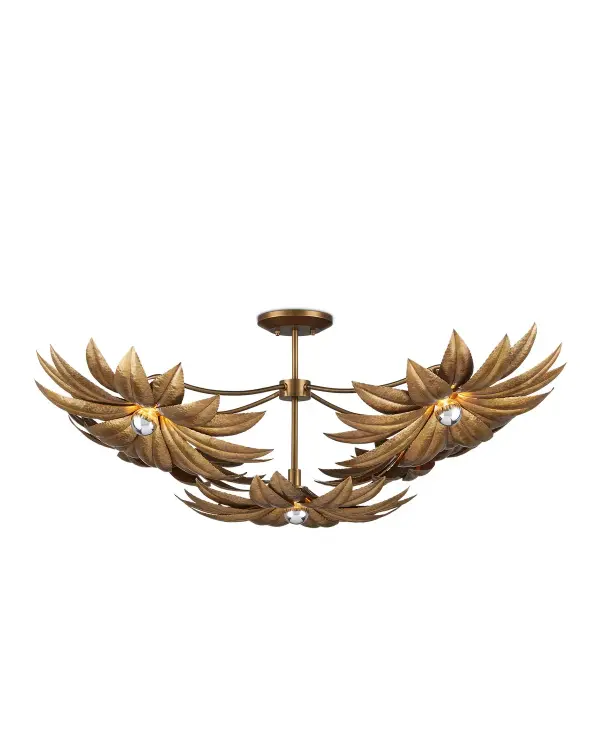 The Alithea brings botanical elegance to any ceiling with its hand-hammered brass petals that create organic, lifelike texture. At 45 inches wide, this statement piece commands attention while the antique brass finish adds warmth and sophistication.