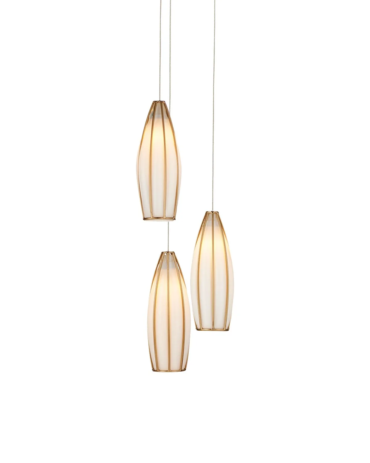 Parish Three Light Pendant in White/Antique Brass/Silver