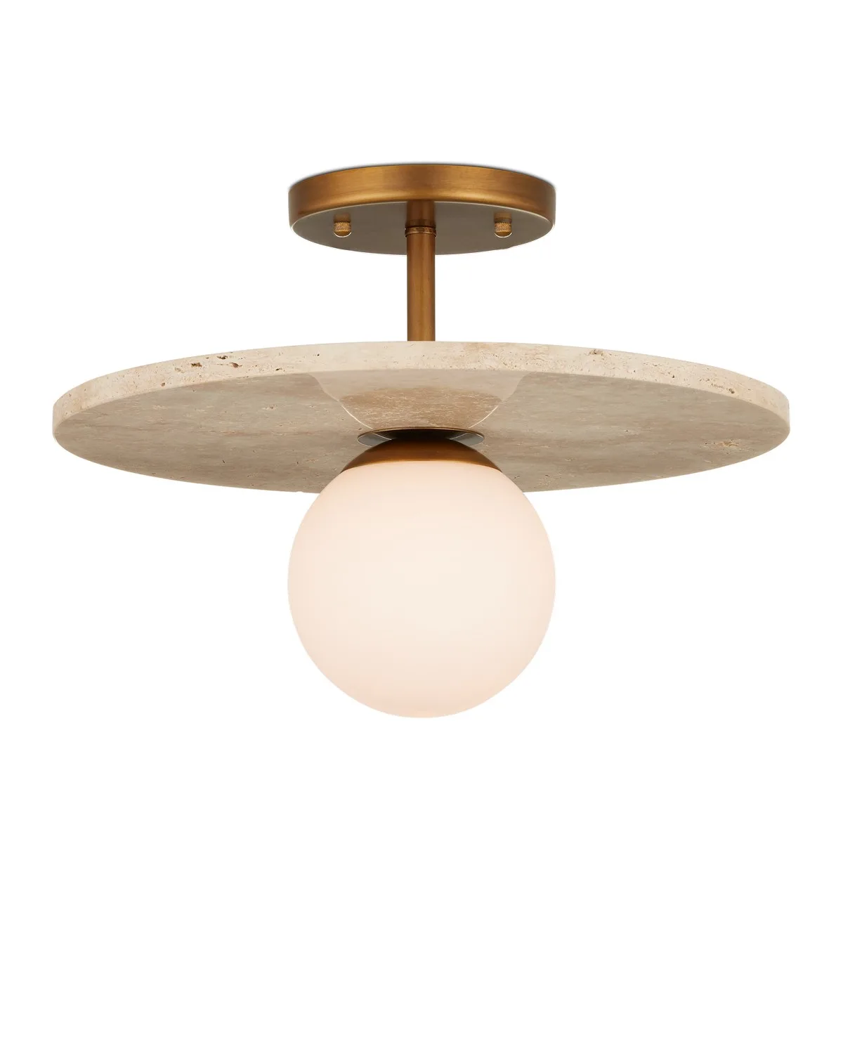 Apricity Semi-Flush Mount in Beige Travertine & Antique Brass