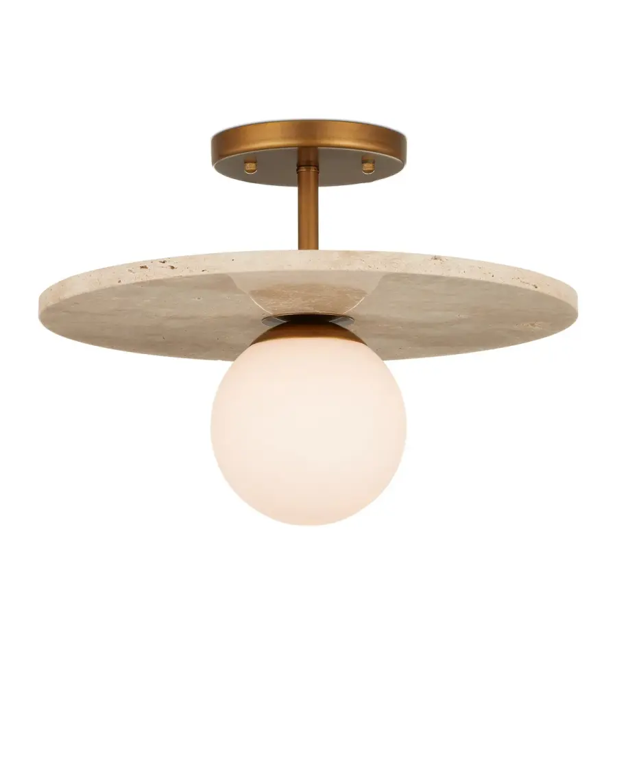 Apricity Semi-Flush Mount in Beige Travertine & Antique Brass