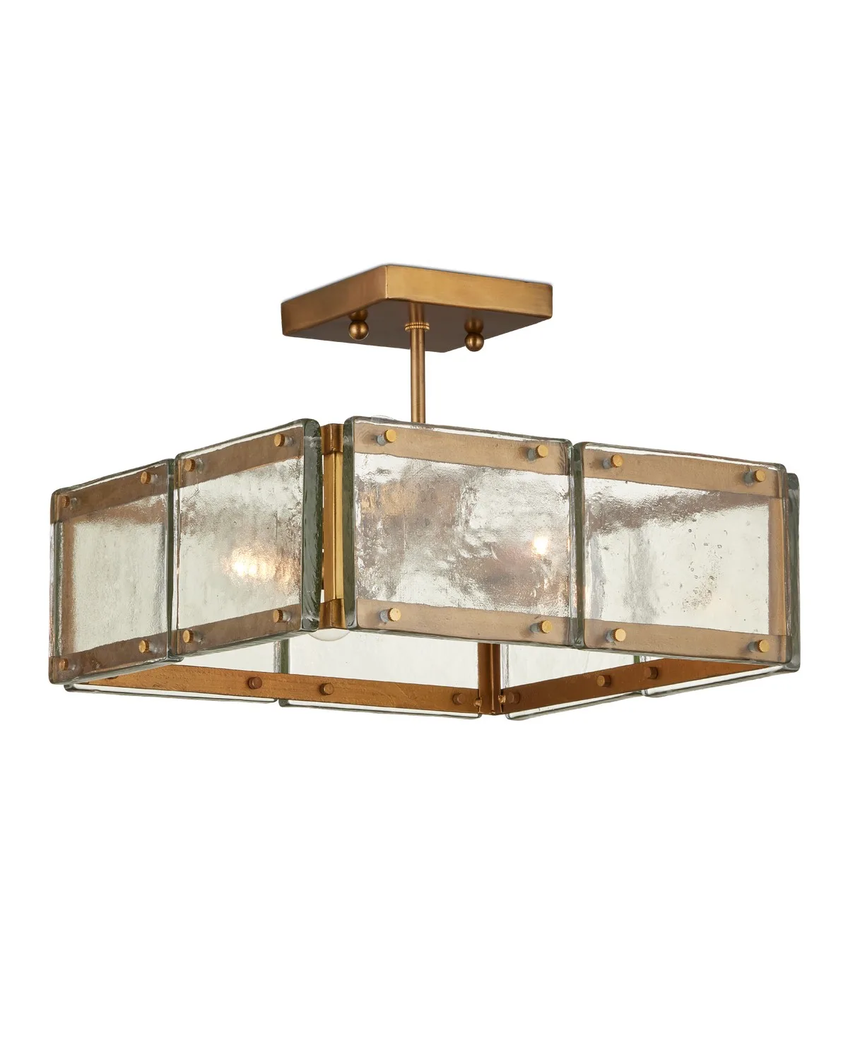 Countervail Square Semi-Flush Mount in Clear Glass and Antique Brass